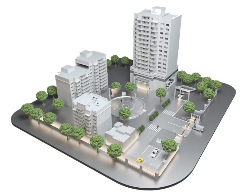 Das Bild zeigt eine Skizze einer Parkraumgegend, ausgerüstet mit Hikvision-Produkten.