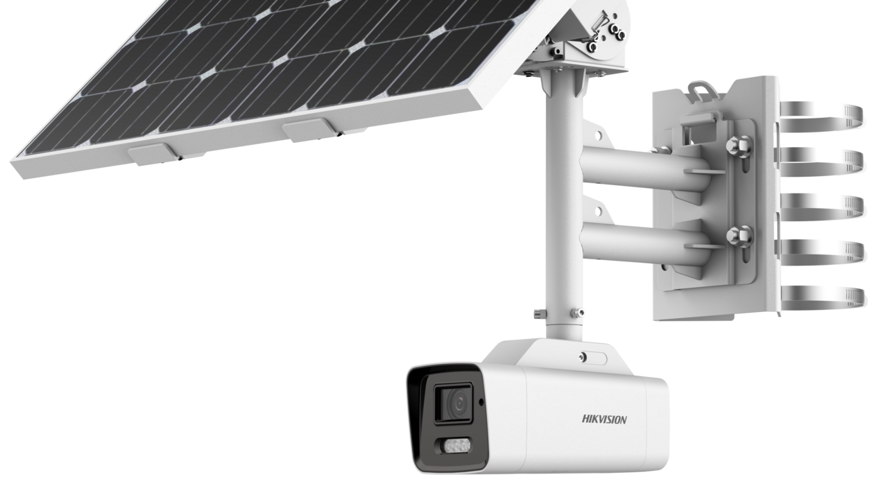 Das Bild zeigt eine solarbetriebene Videokamera von Hikvision.