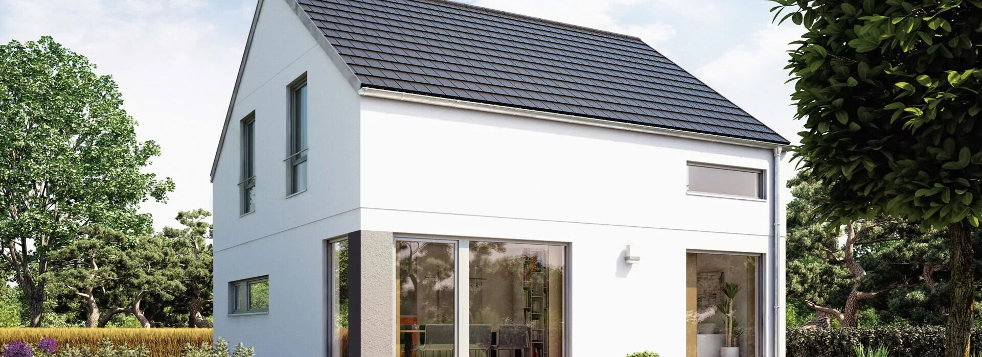 Das Bild zeigt ein Einfamilienhause von der Außenperspektive.